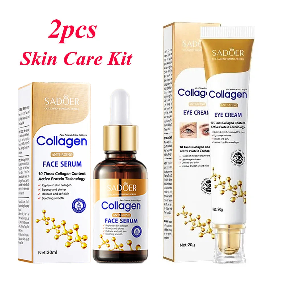 SADOER Collagen Skin Care Sets Anti Wrinkles Serum for Face Moisturizing Anti-aging Anti Dark Circles Eye Cream Skin Care Kit